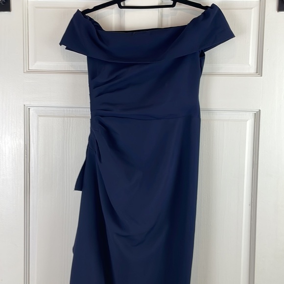 NWOT Vince Camuto Navy Off-The-Shoulder draped Evening Dress Size 4 worn once - Picture 4 of 5